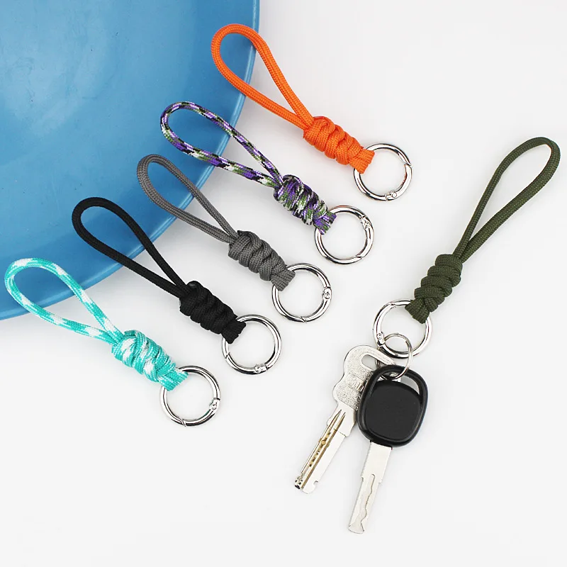 New Color Short Keychains High Quality Wrist Rope Keyring Loss Proof Ring Buckle Long Braided Umbrella Rope Car Keychain Pendant