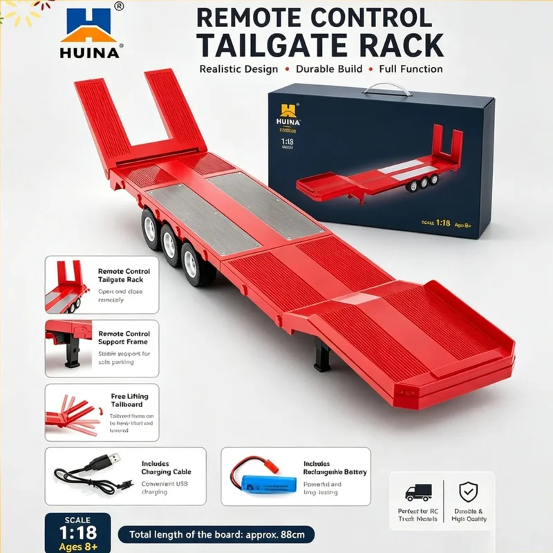 Huina 1502 RC Trailer 1/18 Platform Semi Trailer For 1:18 770S RC Tractor Truck Remote Control Vehicle Hobby Model Toys