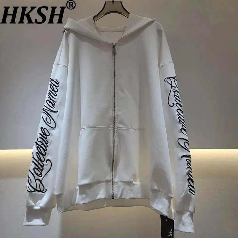 HKSH Women Sweatshirt Korean Style Fashion Letter Embroidered Loose Casual Zipper Solid Color Trendy Stylish Hooded Coat HK25876