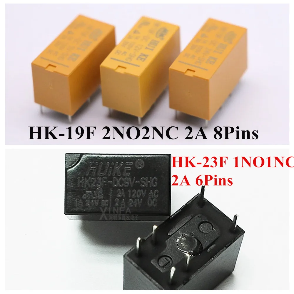 10PCS DC 5V/9V/12V/24V Coil 19F DPDT 8 Pin 23F 1NO1NC 6Pin Electromagnetic Relay PCB Type HK19F 2NO 2NC Subminiature Power Relay