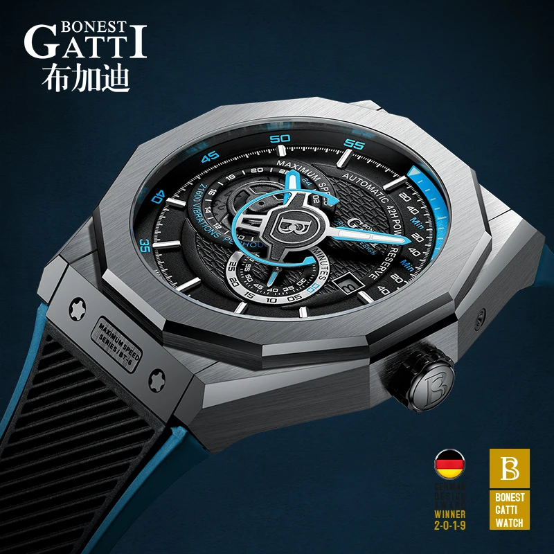 

BONEST GATTI Brand Automatic Mechanical Watch Men Sapphire Luminous Hands Mens Waterproof Sports Wristwatches Relogio Masculino