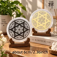 Selenite Charging Plate Natural Carved Stone Slab, Gypsum Slice With Black‑Golden Border Six‑Pointed Star, Moroccan Coaster Base 5