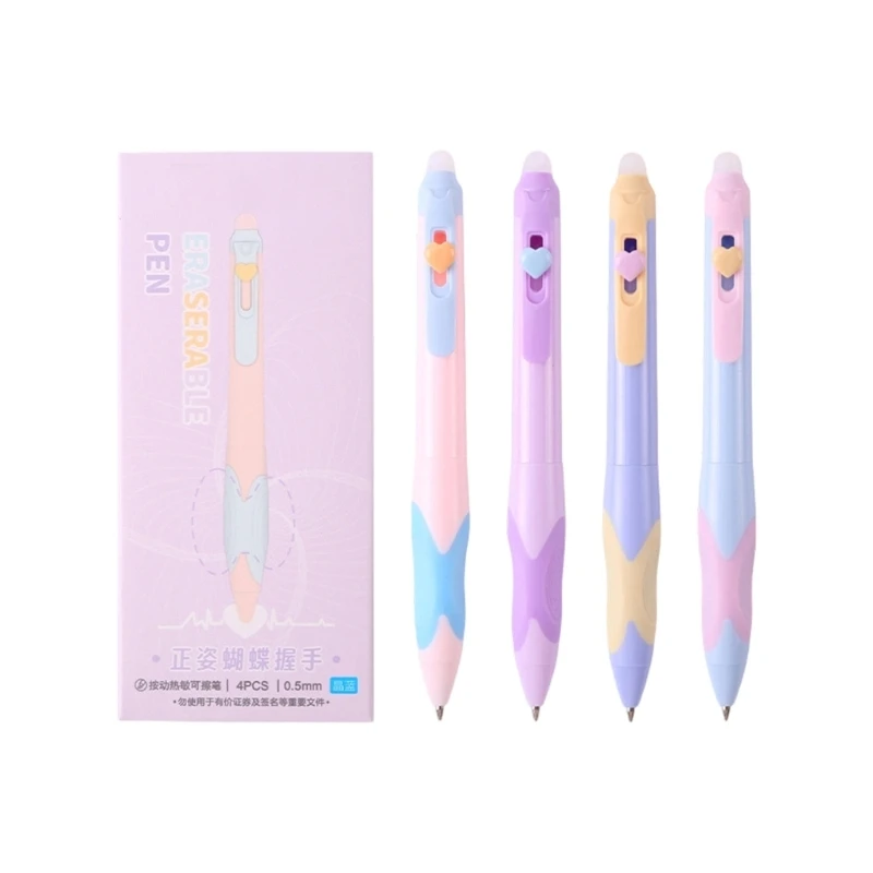 Erasable Writing Gel Pen Set, 4 Pack 0.5mm Gel Pen With Soft Grip and Top Eraser for Planning, Work, Study & Daily Writing 