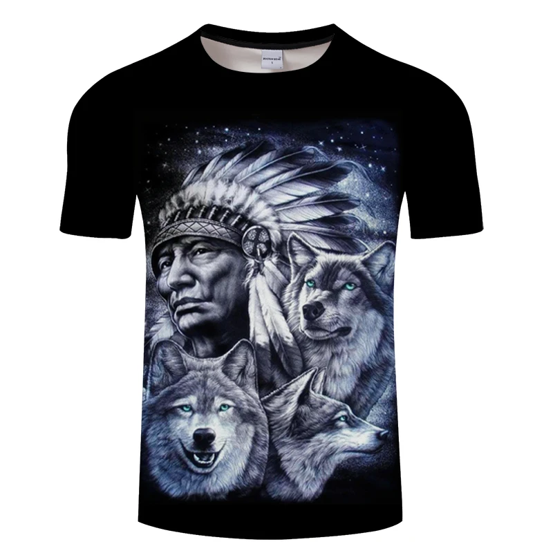 3d Indians Wolf Print T Shirts Summer O Neck Short Sleeves Casual Man Tees Tops Harajuku Style Streetwear Men animal T-shirt