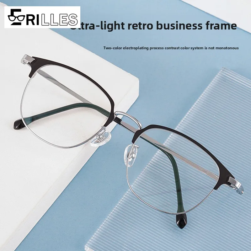 

Non-Magnetic Titanium Round Glasses, Retro Full Frame Lightweight Optical Frames for Business & Vintage Style, Two-Tone Plating