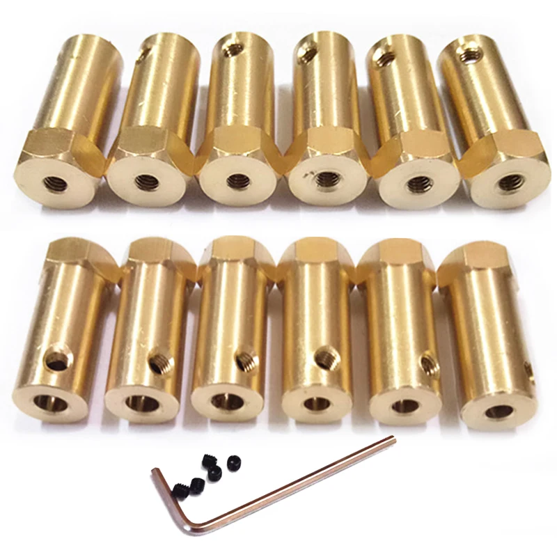 5/10Pcs 3/4/5/6/7/8mm Brass Rigid Motor Shaft Coupling Hexagonal CNC Motor Shaft Coupler Transmission Connector Sleeve Adapter