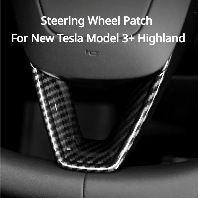 For Tesla New Model 3 Highland 2024 Updated Steering Wheel Real Carbon Fiber Decorative Patches Interior Decoration Accessories