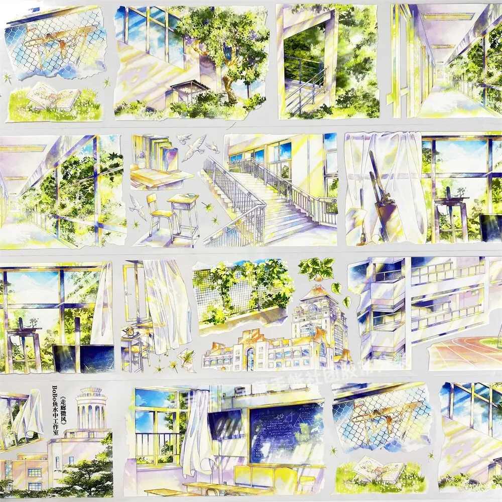 

Journal Corridor Breeze BoBo Fish Campus Blackboard Classroom Green PET scrapbook DIY Sticker