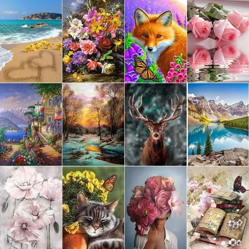 SDOYUNO Diamond Painting Flower Cross Stitch Kit Full Square Drill Diamond Embroidery Animal Full Set Pictures Of Rhinestones
