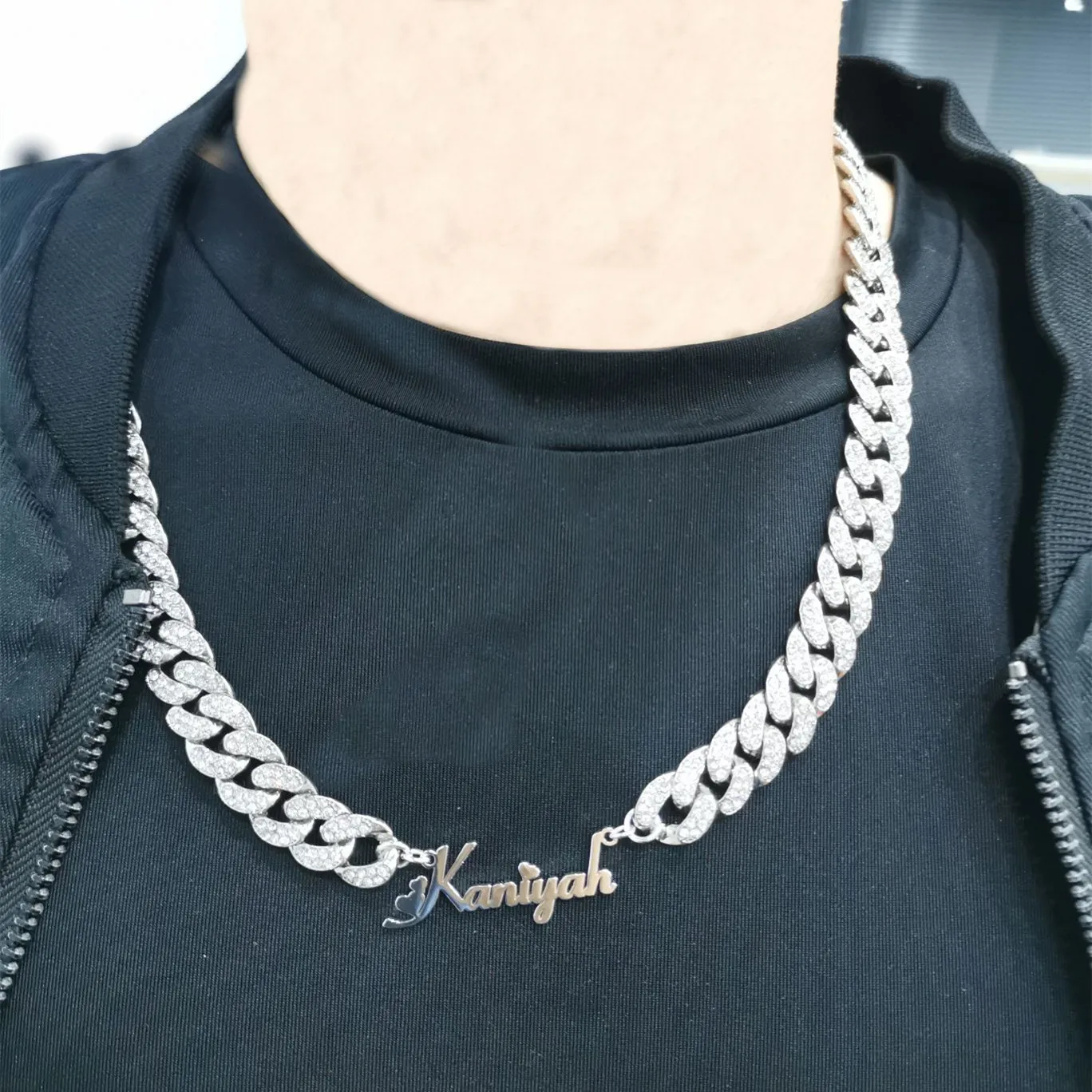 Customized Alloy Full Diamond 13mm Cuban Chain Necklace Custom Name Stainless Steel Water Diamond Hip Hop Selected Gift