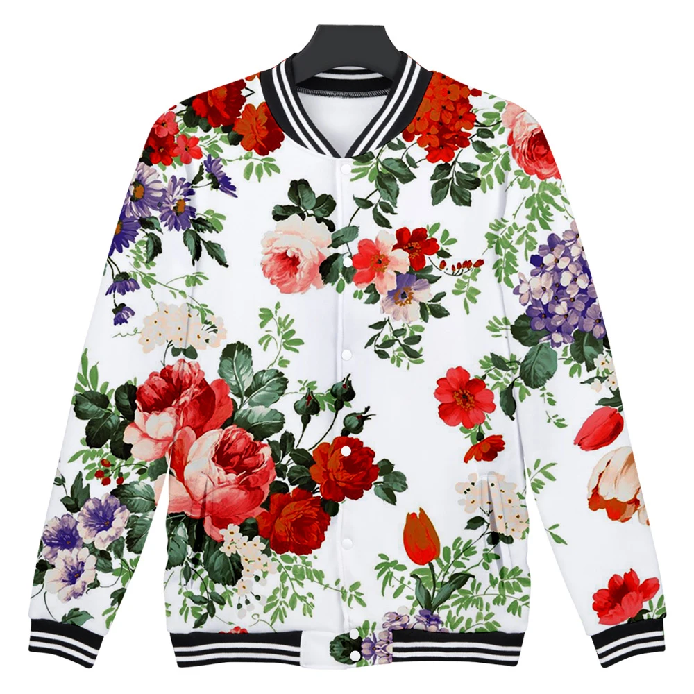 Baseball uniform Men's and women's clothing flowers Couple jacket Fashion 3D digital printing Hip hop street