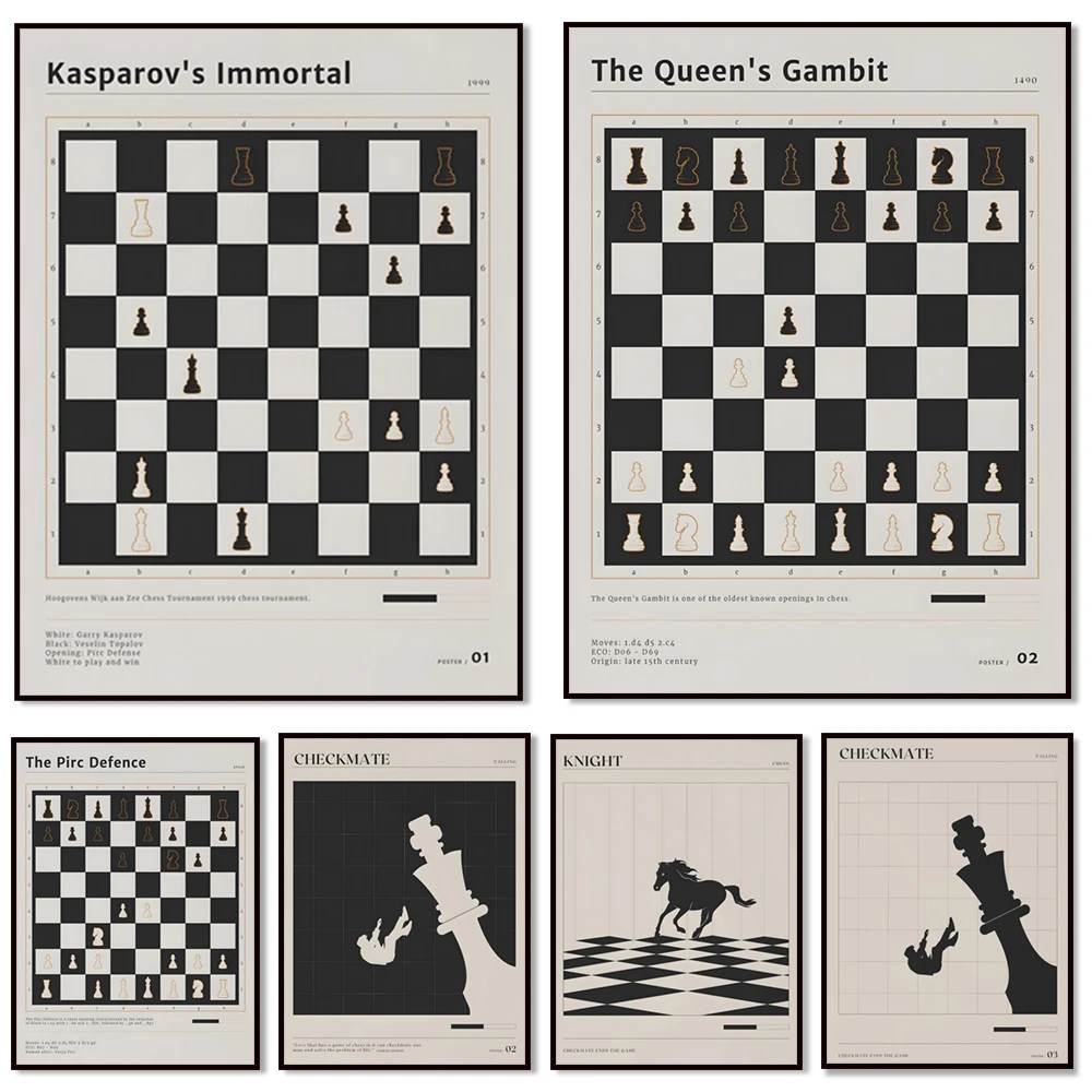 mid century modern chess art print, chess art poster, vintage gallery art, mid century wall art, gift chess for chess lovers