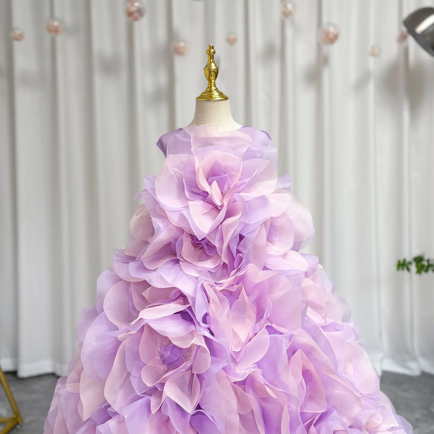 Jill Wish Luxury Arabic Lilac Girl Dress Handmade 3D Flowers Dubai Kids Princess Birthday Wedding Party Ball Gown 2024 J201