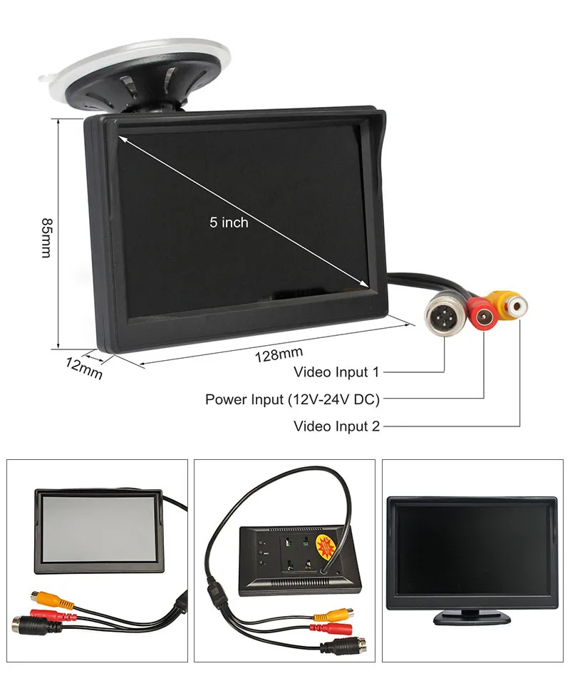 SMALUCK 5inch Reverse Car Monitor HD Waterproof IR Night Vision Backup Bus Truck CCD Rear View Camera Cigarette Lighter