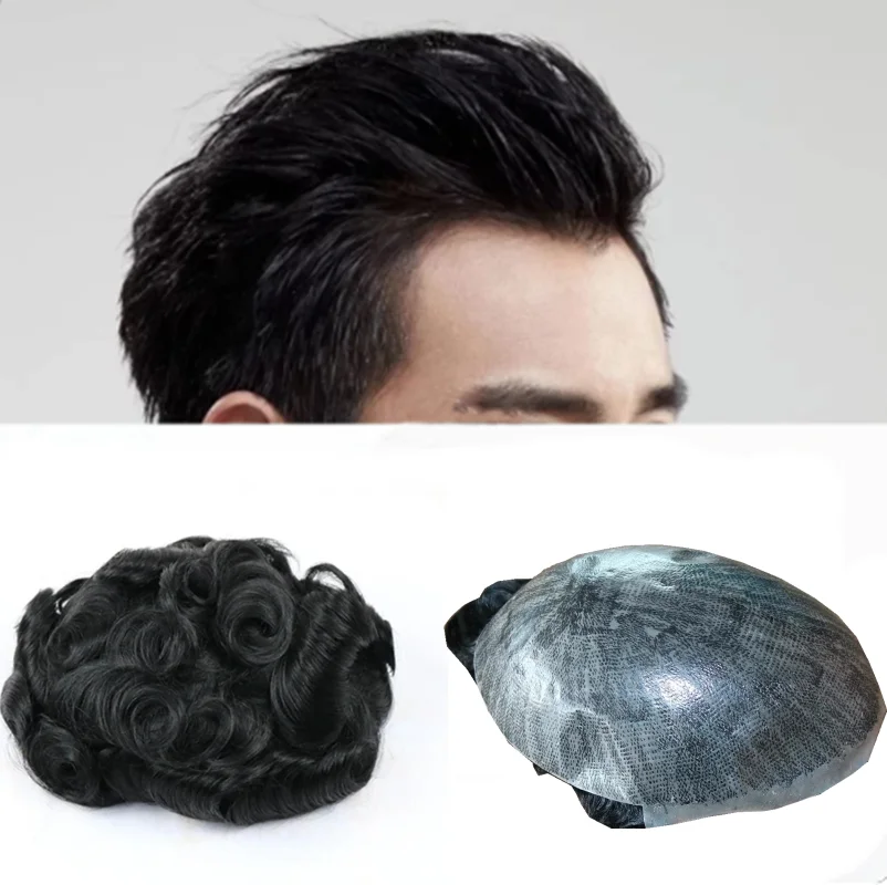 

Breathable and durable wig men's wig 30 mm wave skin pu based capillary prosthesis replacement system injection