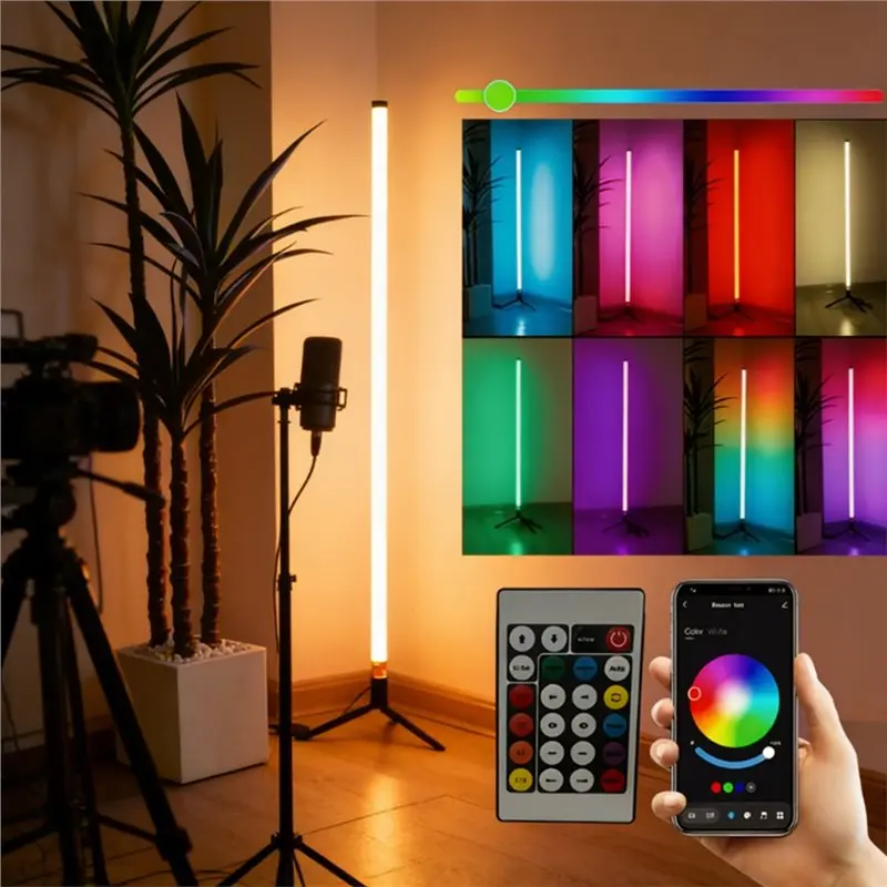 [NEWA08R】 Corner Wall Light 120CM LED RGB Floor Lamp Bar Sound Pickup Ambient Light For Bedroom E-Sports Room Live Atmosphere La