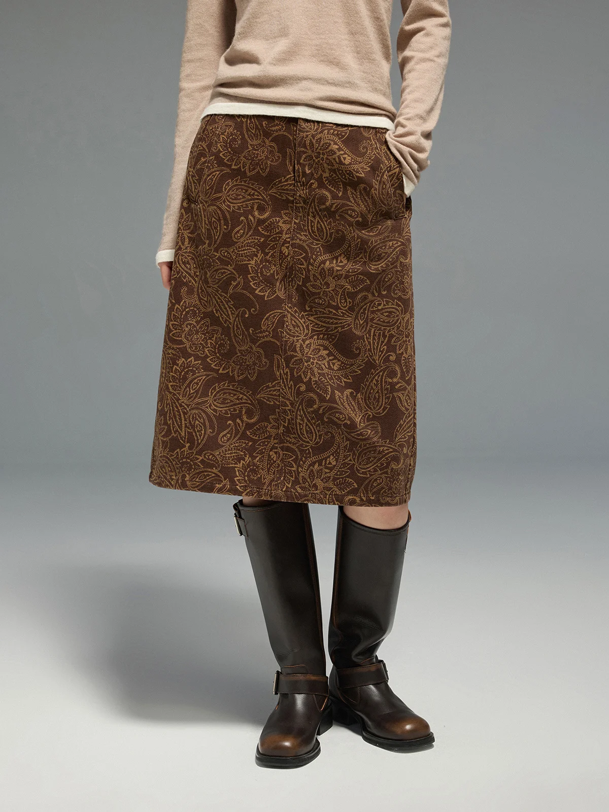 

Винтажный комплект JUSLIN: джинсовая юбка с принтом пейсли и шенилл, прямая, с разрезом, для женщин, зимний, L29