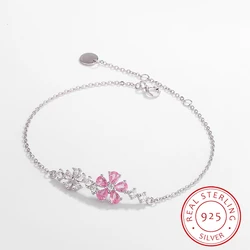 Fashion Niche Authentic S925 Silver Pink Cherry Blossom Bracelet Fresh and Elegant Women's Jewelry Gift