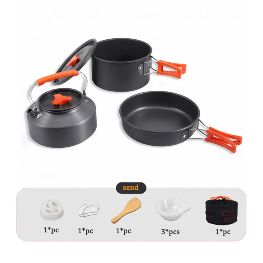 

Teapot Combination Camping Tableware Kettle Heat-resistant Outdoor Cookware Set Frying Pan Non Stick Picnic Pot Set