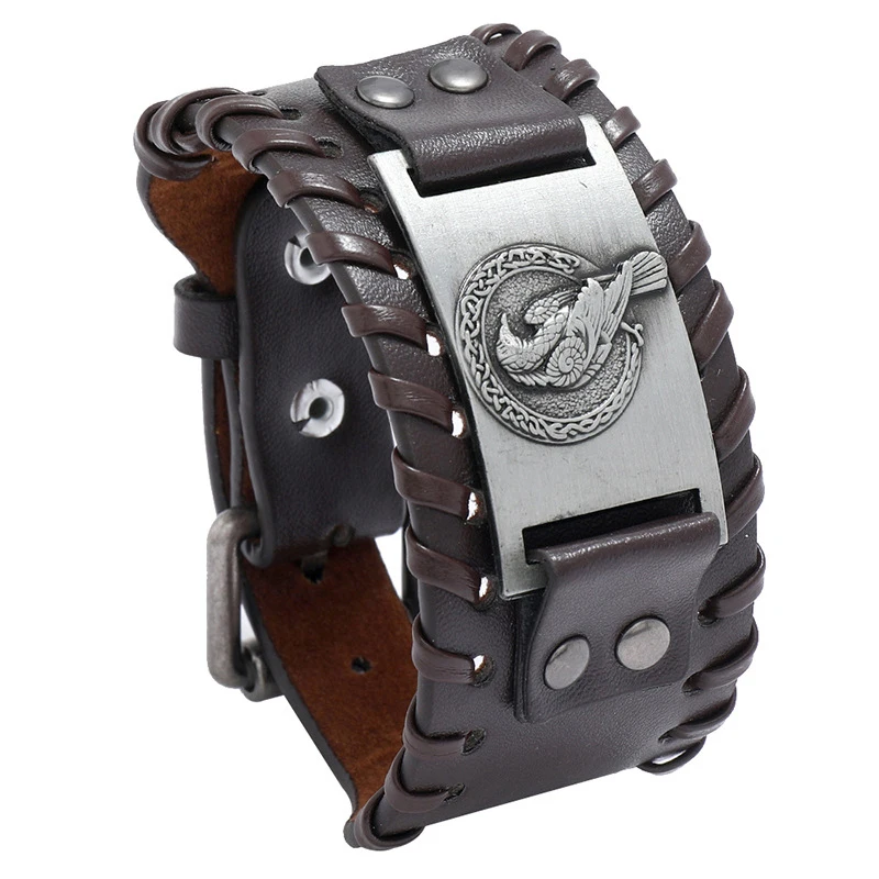 New Retro Wide Leather Nordic Rune of Odi Bracelet Men's Bracelet Celtic Viking Jewelry Compass Bracelet Accessories Party Gifts view 4