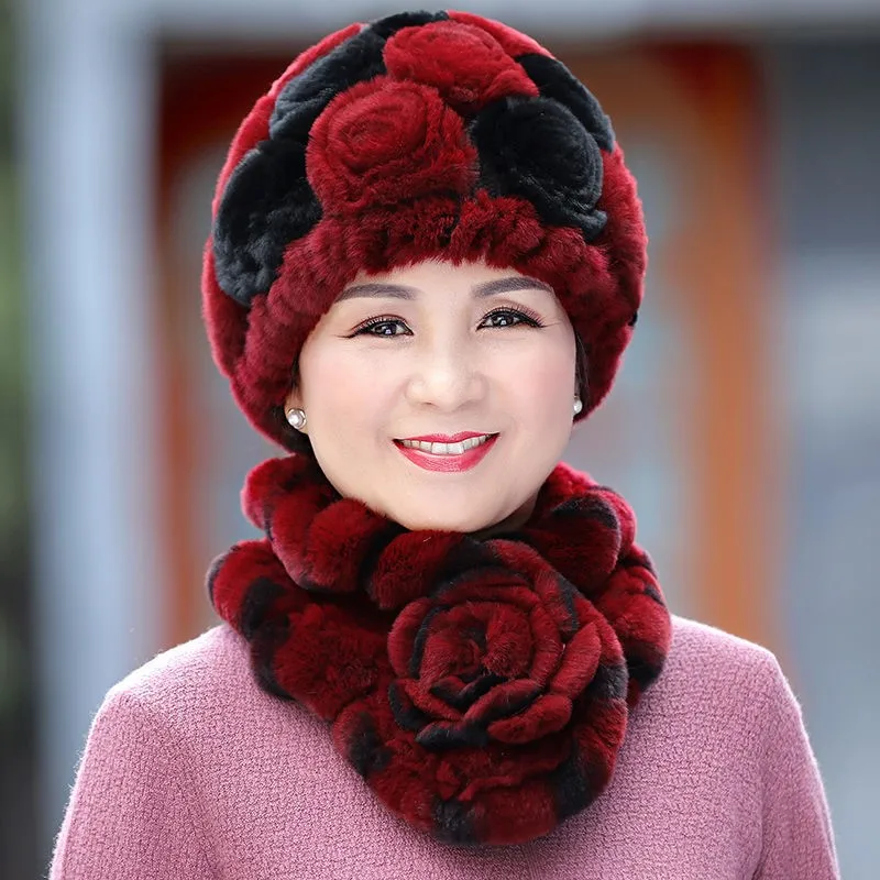 fur hats for children new winter styles middle-aged and elderly women knitted warm ear-protecting scarves grandmothers mothers