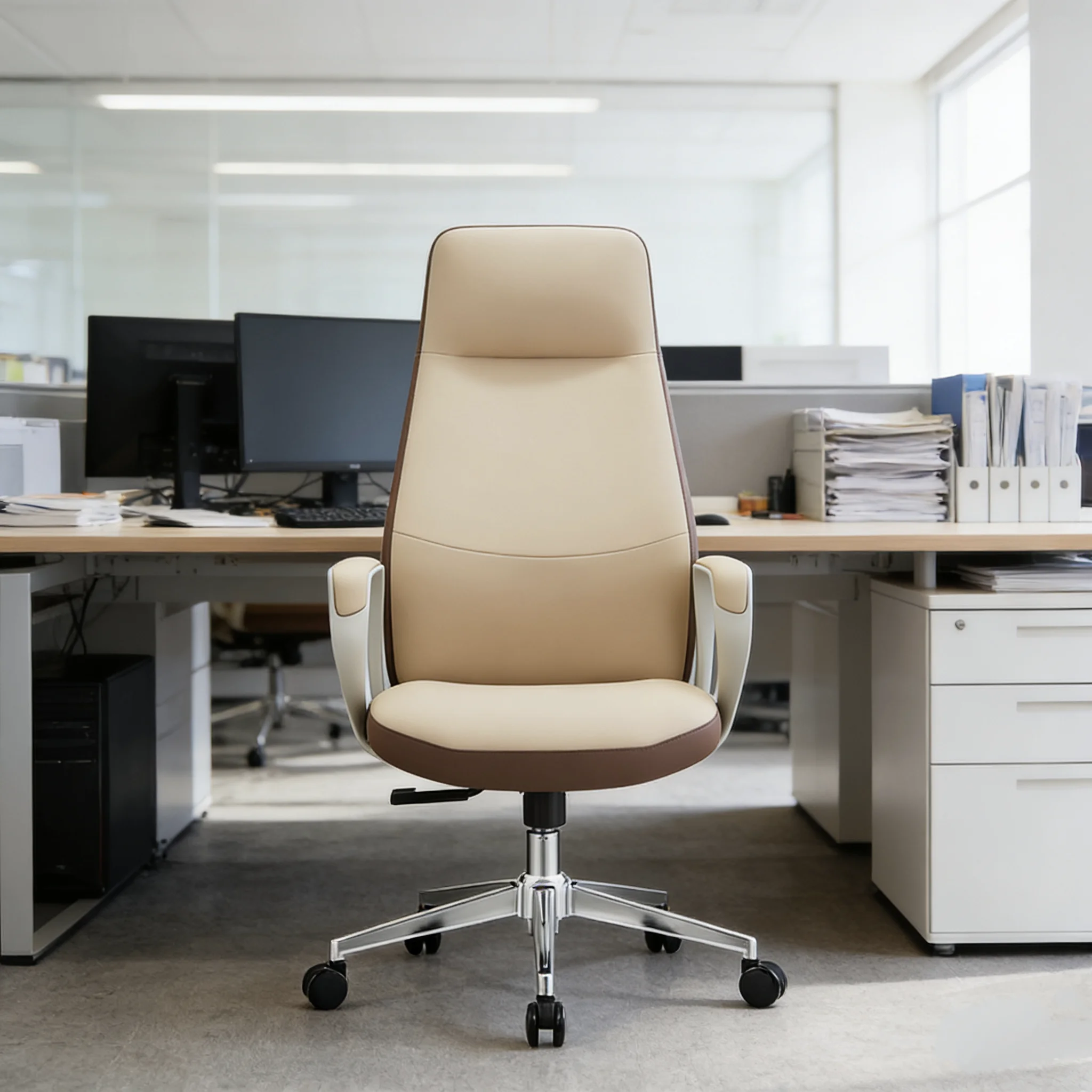 Commercial Modern Sleek Elegant Ergonomic Executive Boss Level Comfortable Support High Back Synthetic PU Leather Office Chair