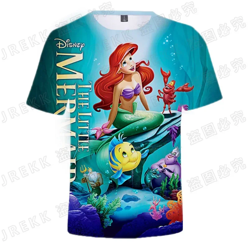 Anime The Little Mermaid 3d Print T-shirt Cool Men Teen Children Casual Short Sleeve Streetwear Tops Boy Girl Kids Tee