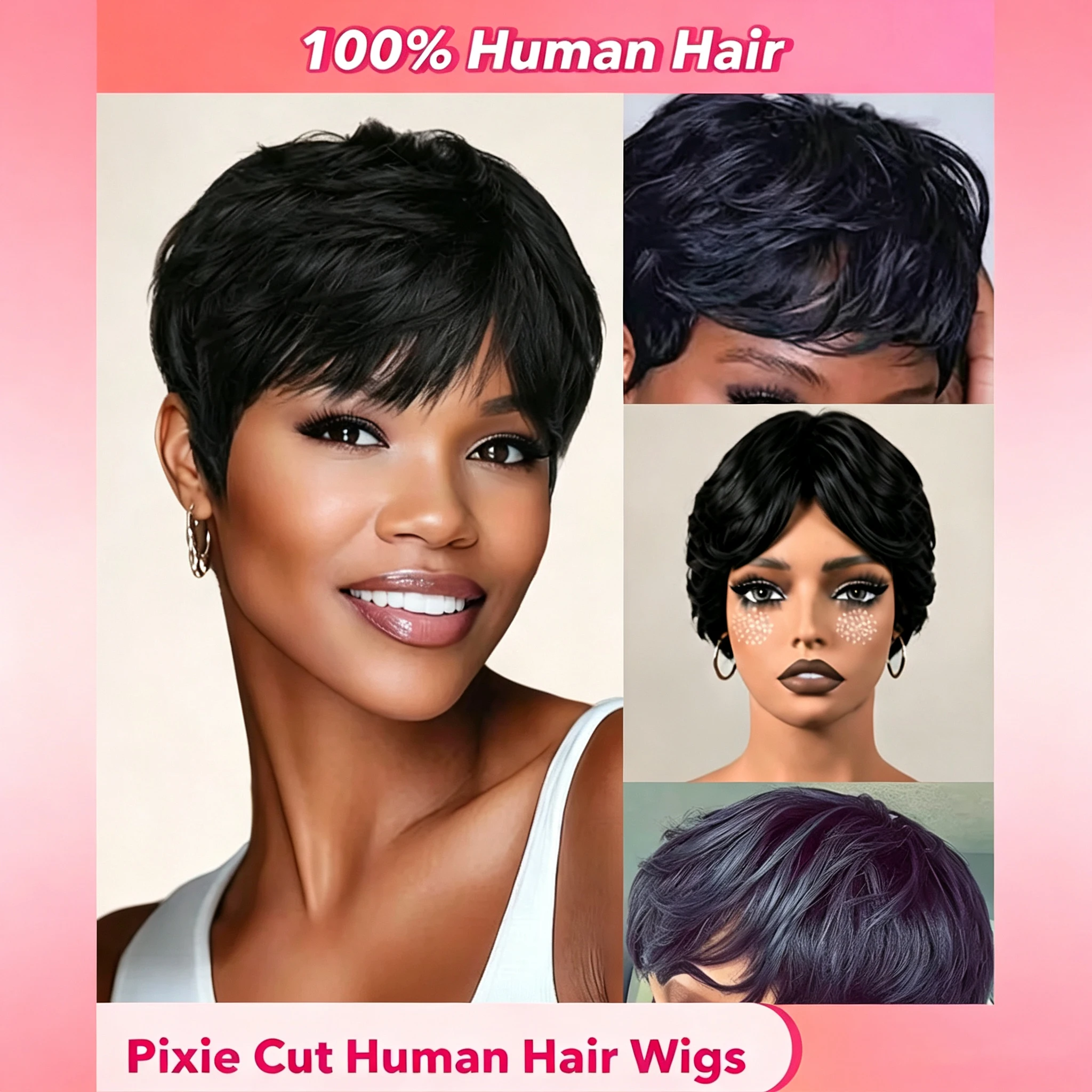 Short Pixie Cut Wig Human Hair Cheap - Pixie Cut Short Straight Natural Black