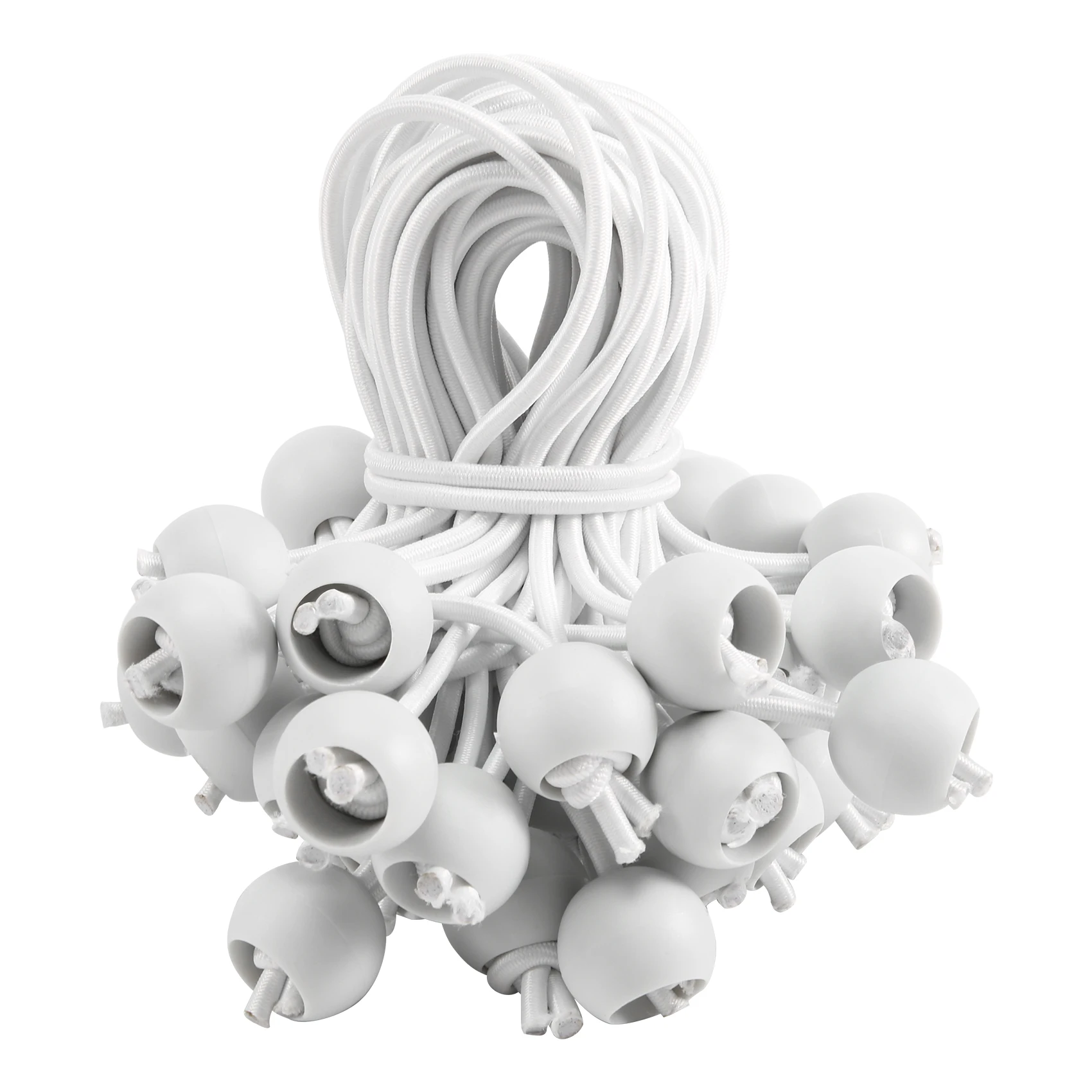 50 Pcs Bungee Cord with Balls Elastic Ties Bungee Toggles Ties for Marquees,Tents Banners,Flag Poles,Tarp (White)