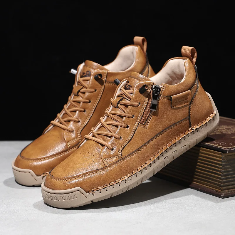 Plus-size men's and women's mid-top outdoor casual shoes with workwear stitching