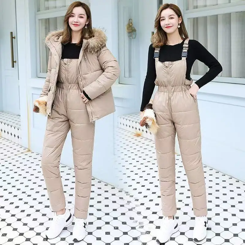 Down Cotton-padded Jacket Two-piece Women's 2026 Winter New Fashion Padded Warm Plus Size Cotton-padded Trousers Suit Tide