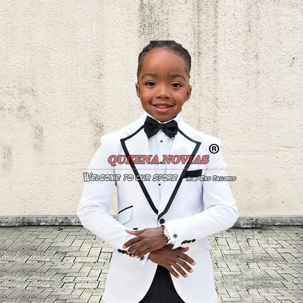 Boys' Attire Kid Suits For Wedding Black Shawl Lapel White Blazer Tailor-Made Children Tuxedos 2 Pieces Set Jacket Pants Newest