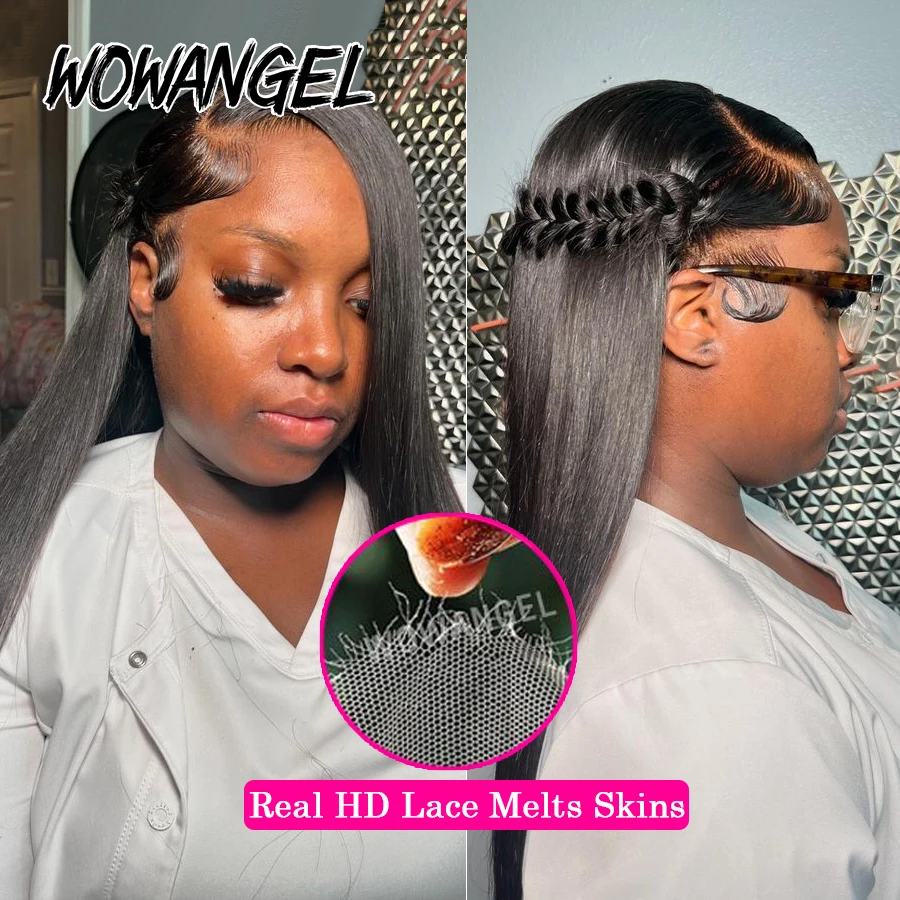Wig 28in renda untuk wanita, wig lurus 360 HD Full renda 250% rambut manusia melakukan ekor kuda tinggi alami rambut Remy untuk wanita