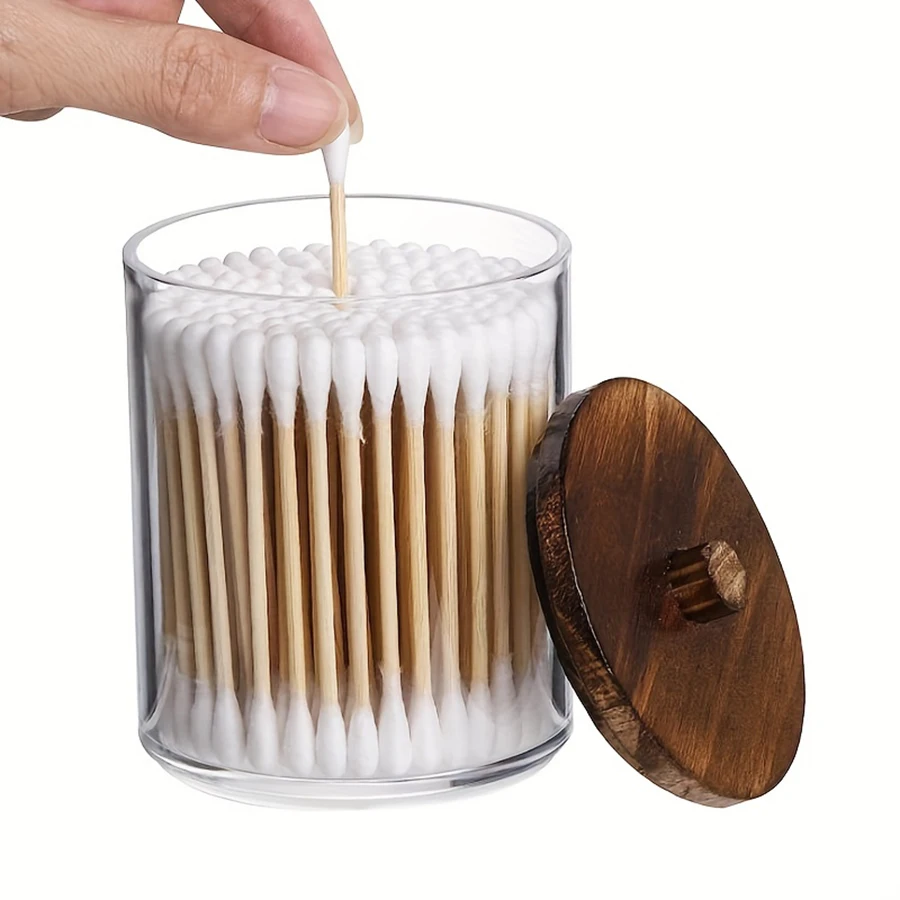 Transparente Badezimmer-Aufbewahrungsbehälter, 3er-Set, 10 oz, für Wattestäbchen/Wattebällchen/Wattepads, mit Kosmetiktablett, Qtip Apotheker-Glas – Detail 4