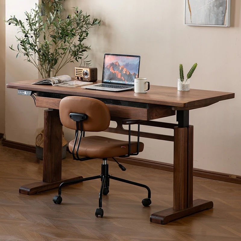 Walnut all solid wood electric lifting desk desk household electricity