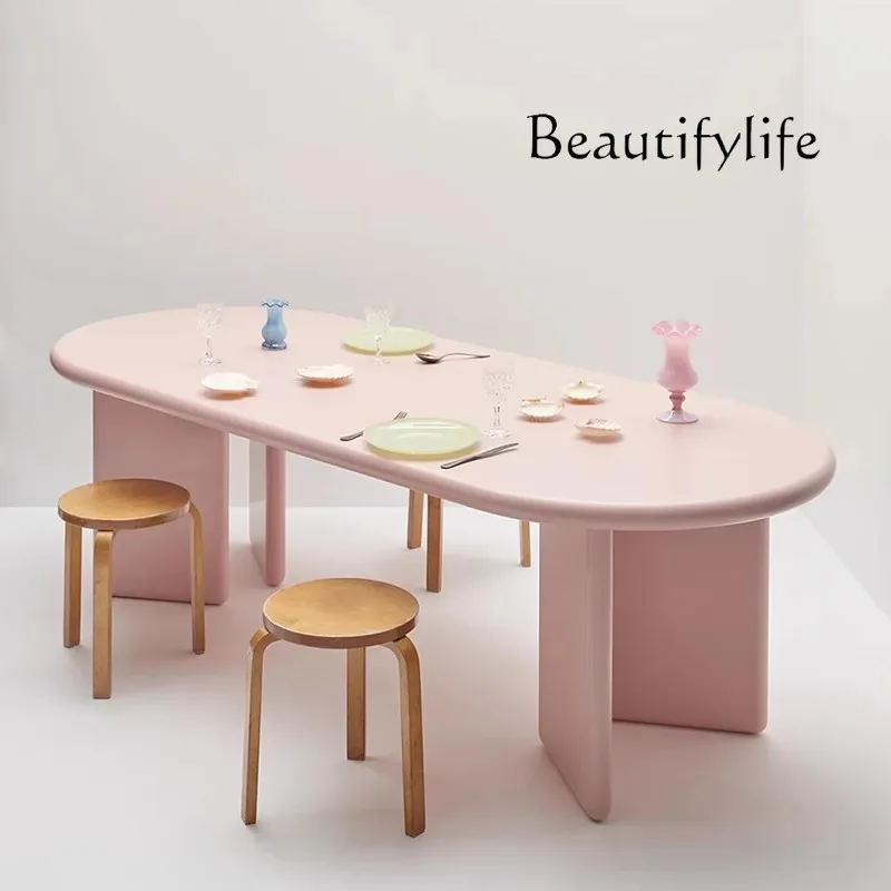 Nordic solid wood personalized dining table oval simple design desk worktable modern home