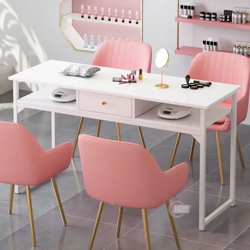 Deluxe Double Nail Table Set Simple Economical Manicure Desk with Chair Popular Salon Furniture Wholesale