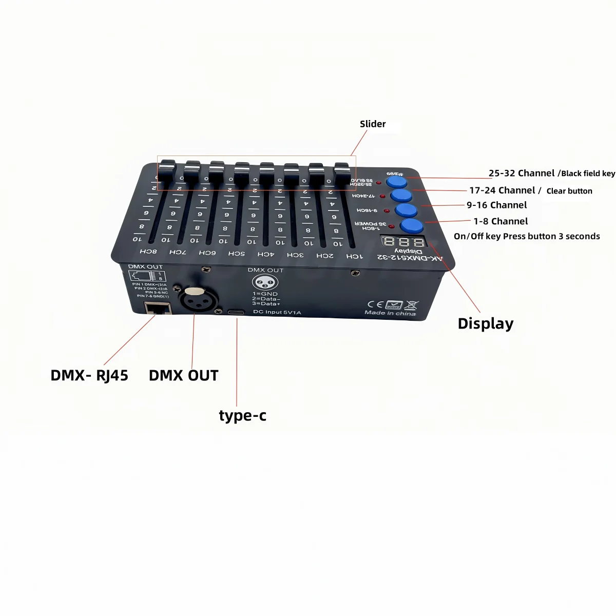 32 Kanaals Eenvoudige Mini DMX512 Controller Type-c Batterij Podiumverlichting Beam LED Par Verlichting Console voor Computer licht Dimmer