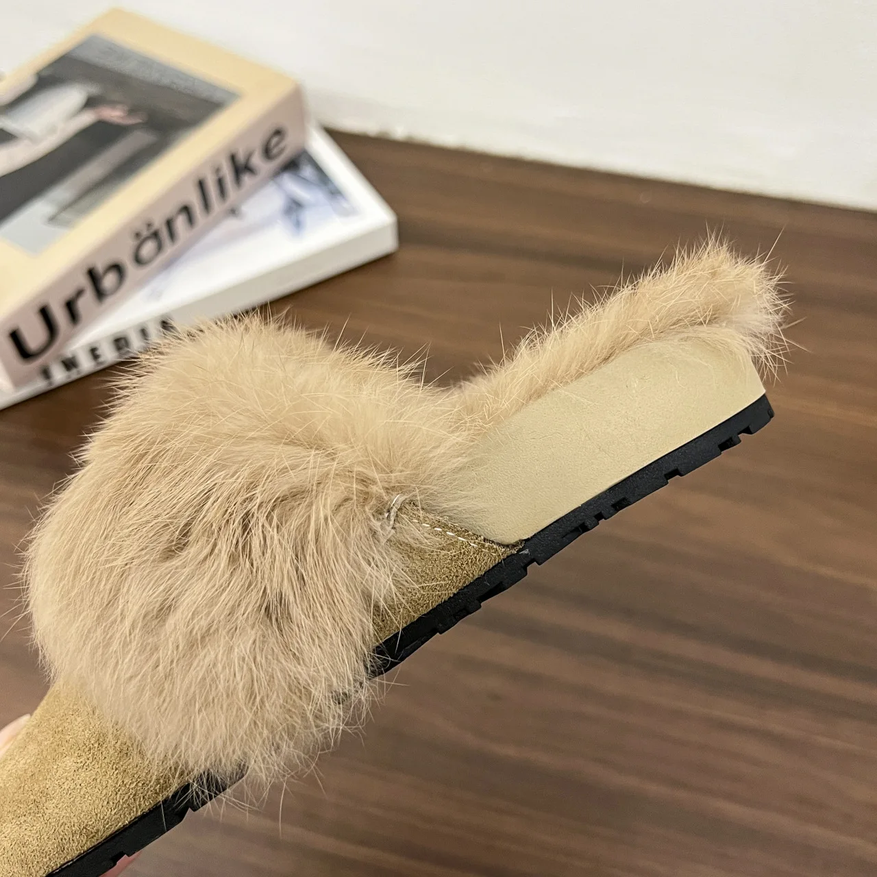 Fur Mules Women Shoes Closed Toe Slippers Comfortable Slip On Slides Shallow Flat Platform Mule Casual Zapatos Mujer Khaki Brown