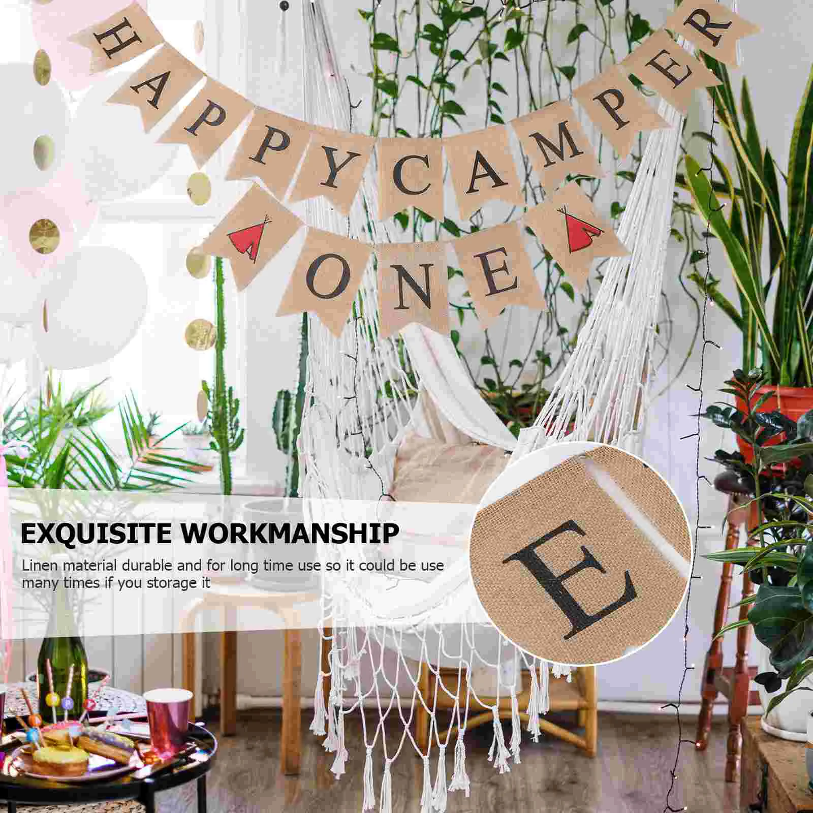 Camper Theme Flag Letter Printing Burlap Banner Swallowtail Garland Linen Bunting Party Supplies Camp banner