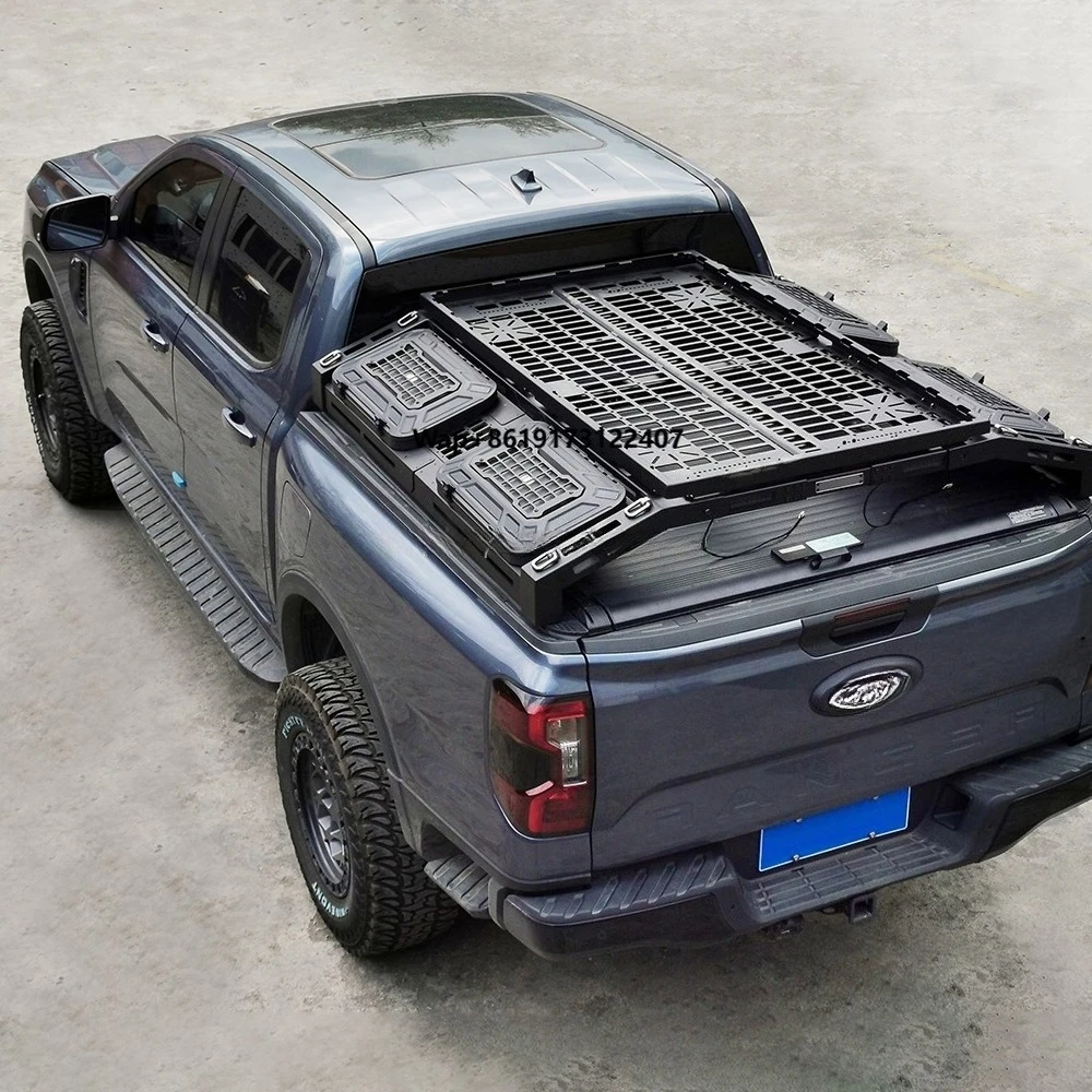 Universal Pickup Use Rolling Bar Heavy Duty Sport Aluminum Bed Roof Rack Top Carrier with Storage Boxes Pickup Truck Accessory