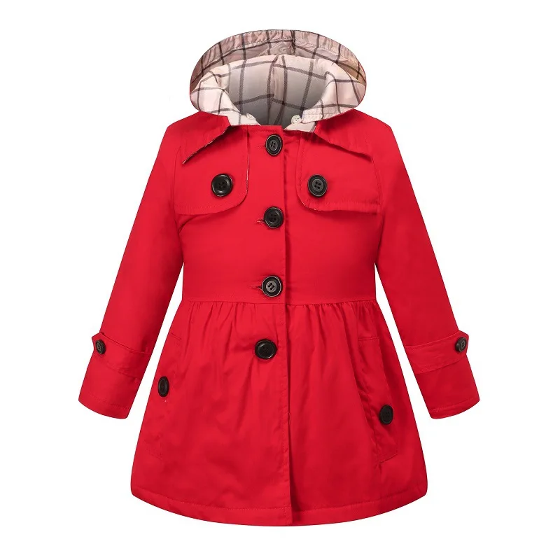 Autumn Baby Girls Trench Windbreaker Spring Long Style Hooded Coat for Girl Kids Clothes Red Jacket Children Birthday Present