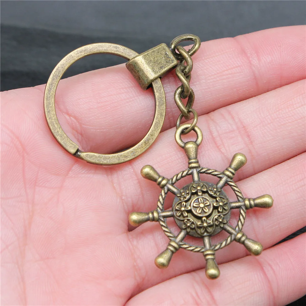 Woemn Men Keychain Dropshipping Antique Bronze Color 40x35mm Rudder Pendant Keyring Gift