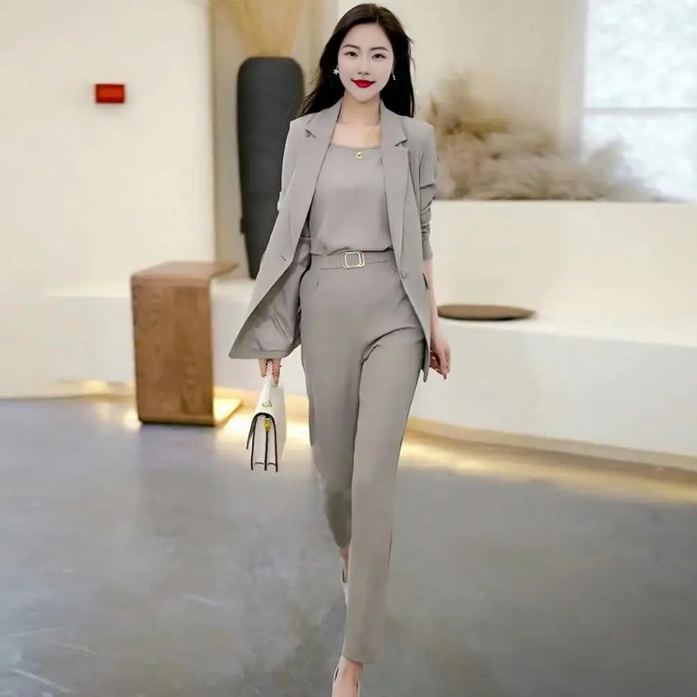 Women Vest Coat Pants Set Lady Formal Clothes Elegant Women's 3-piece Spring Fall Outfit Sleeveless Vest Long Sleeves for Ol