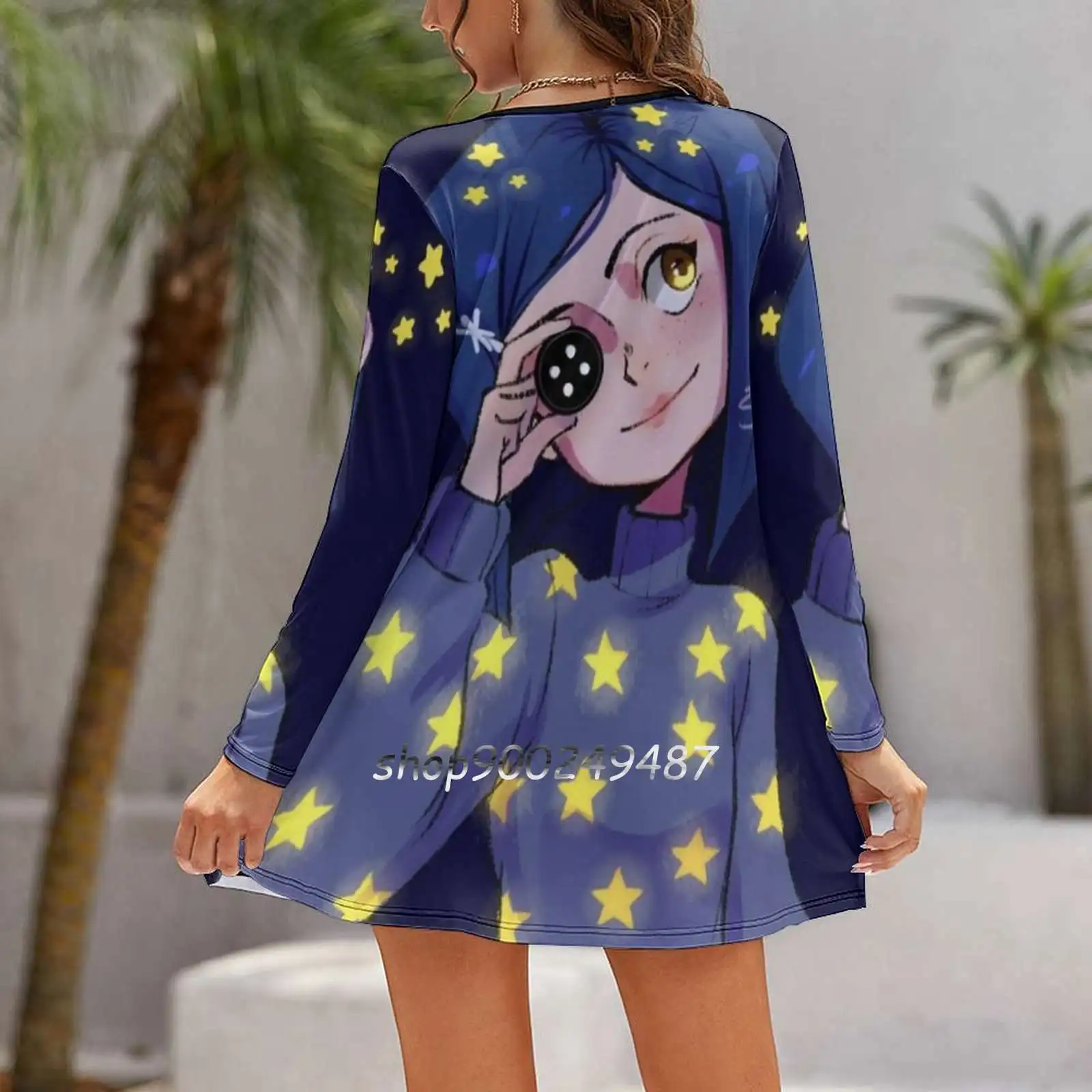 Coraline Shining Stars Long Sleeve Sexy Dresses For Women 2022 Ladies Vintage Elegant Party Dress Coraline Neil Gaiman Book