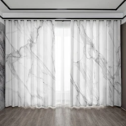 2PC Home Decoration Curtains, Marble White Series With Rod Pocket Curtains, Kitchen, Coffee Shop, Living Room, Balcony, Garden
