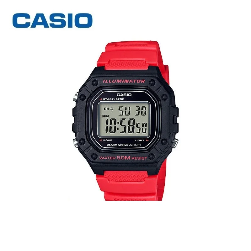 Casio W-218H-4B Watch Men\'s Multi functional Digital Display Fashion Trend Sports Waterproof Watch Calendar LED Lighting Clock