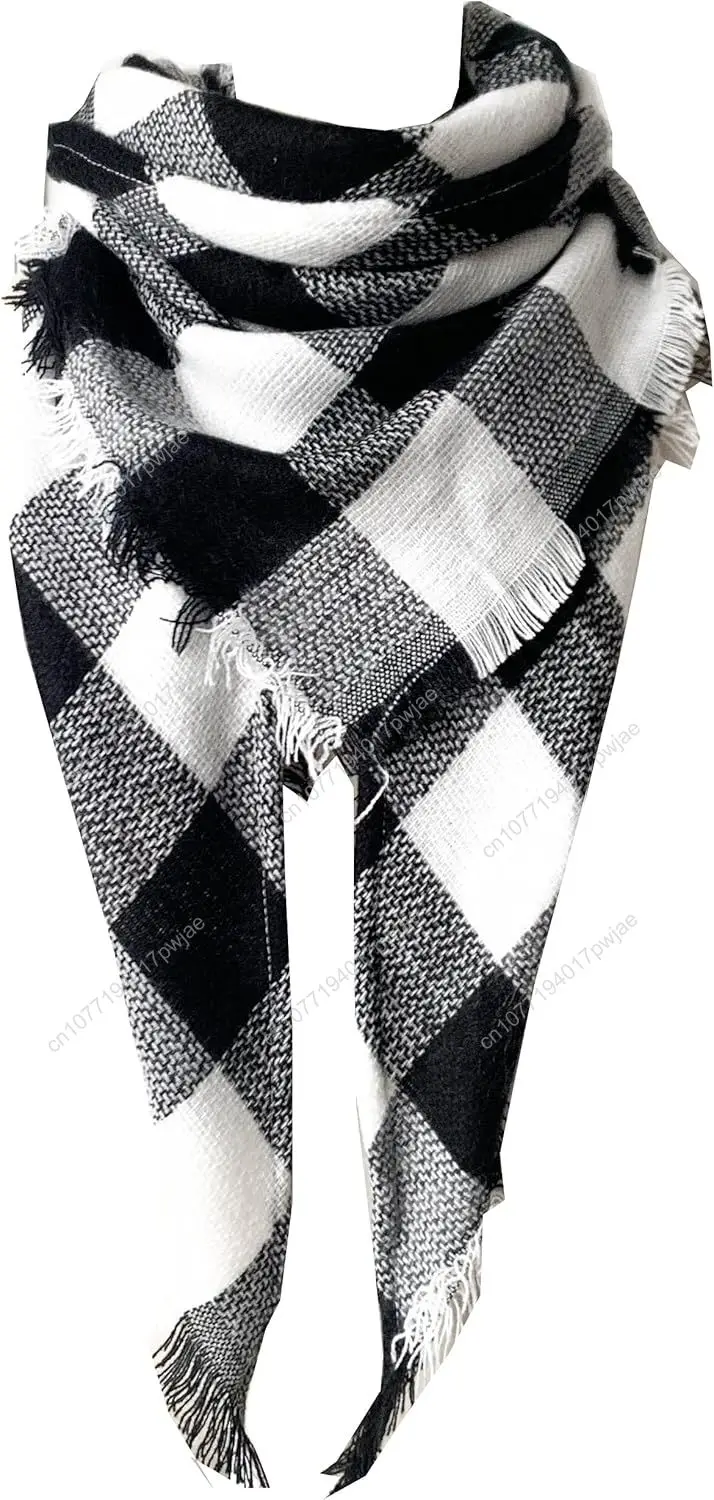 

Wander Agio Womens Warm Long Shawl Winter Wraps Large Scarves Knit Cashmere Feel Plaid Triangle Scarf