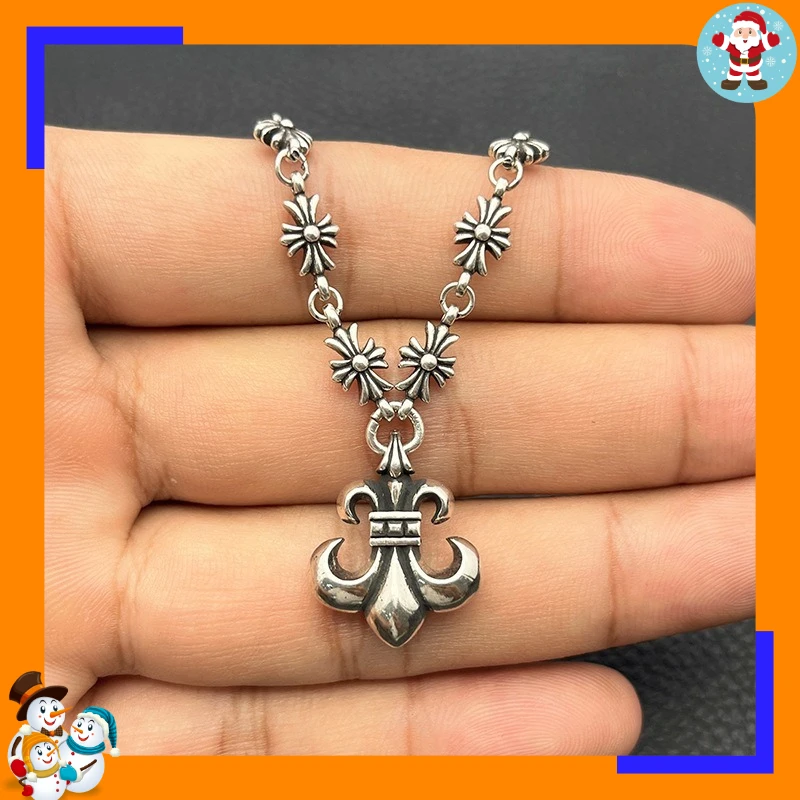 High-end Retro Scout Flower Necklace Men's and Women's Cross Flower Chain Classic Integrated Chain Men's Domineering Old Models