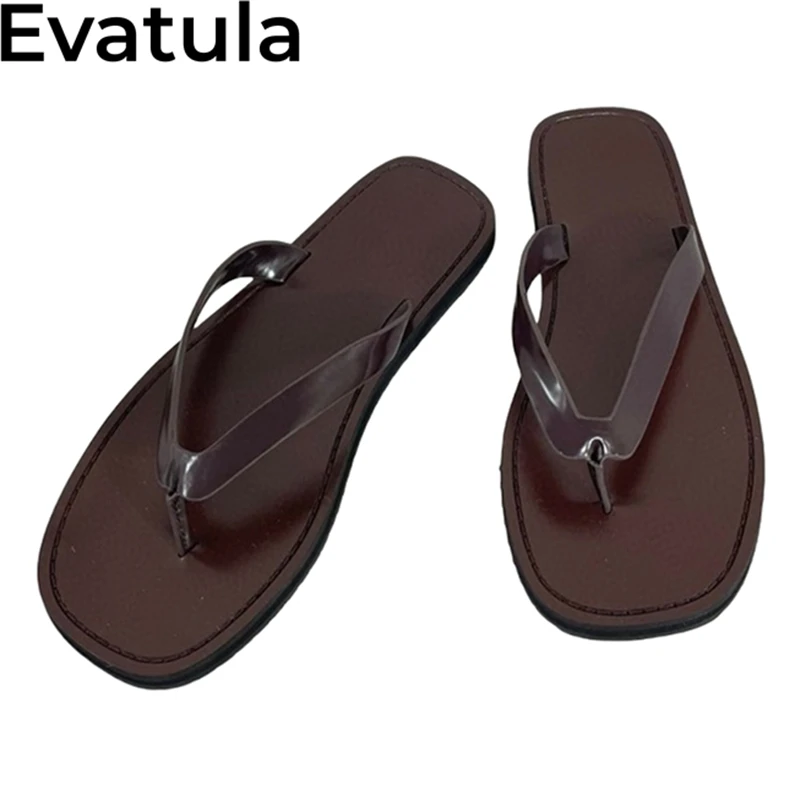 

2024 Summer Casual Flat Heel Flip Flops Women Concise Clip Toe Mules Leather Flat Slippers Leisure Vacation Beach Slides Femme